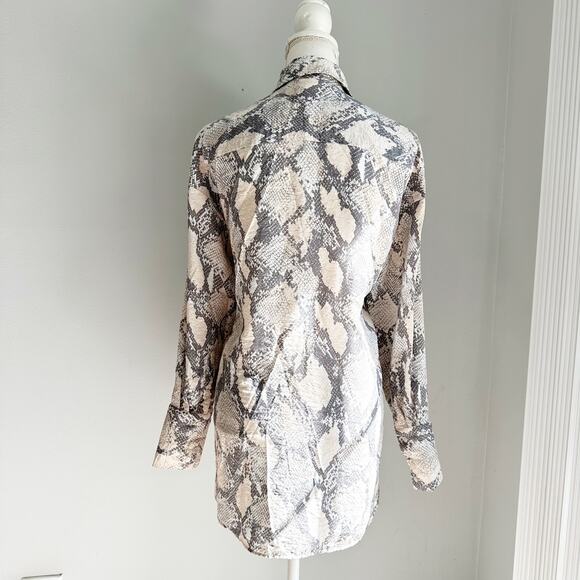 H&M Snakeskin Print Shirt Dress Tunic Top XS Long Sleeve Tie Waist - Picture 2 of 9